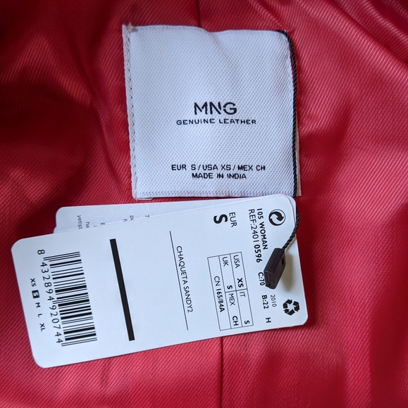 Mango Fire Engine Red Leather Motorcycle Jacket S - Picture 10 of 10